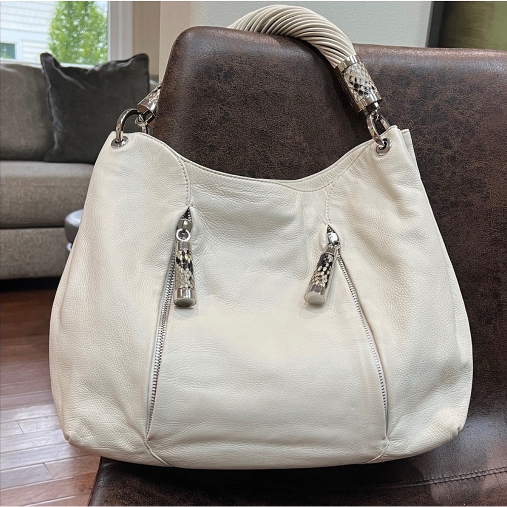 Michael Kors Off-White Leather Handbag with Silver Hardware